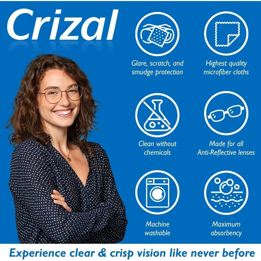 CRIZAL Microfiber Cleaning Cloth for Glasses, Full Size, 4 Pack